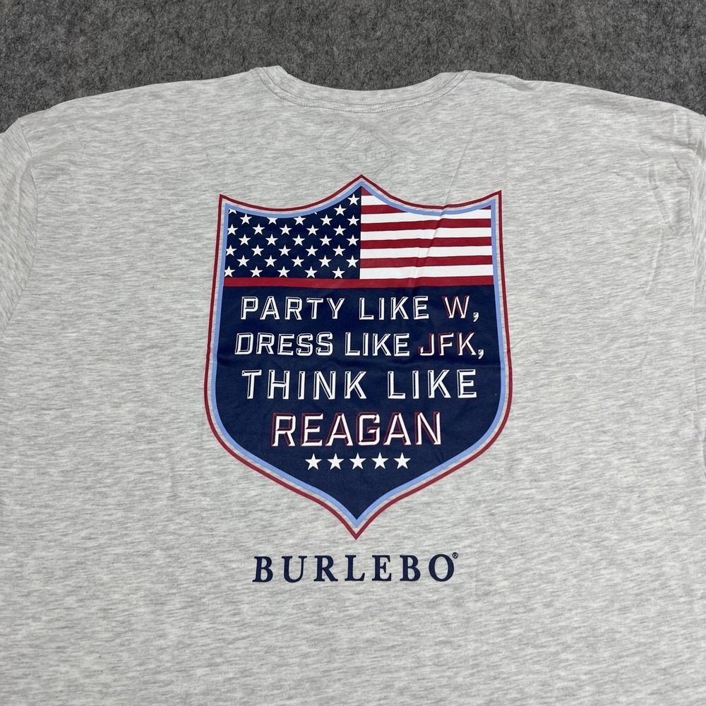 Burlebo Shirt Mens 2XL Gray Party Like W Reagan JFK Flag Pocket Tee USA Casual+/